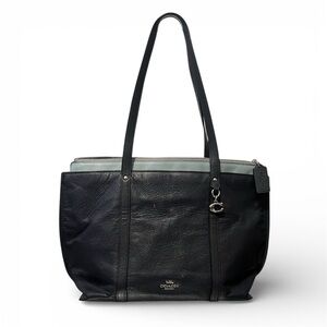 Coach May Navy Blue Pebbled Leather Tote Shoulder Bag Two Tone Light Blue
Trim